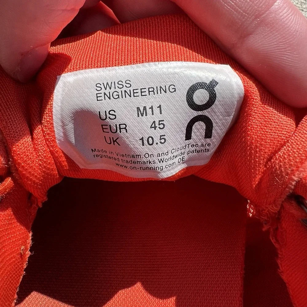 On Cloud Monochrome Size 11 Orange Gray Athletic Running Shoes Swiss Engineering